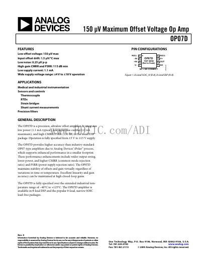 Analog Devices OP07D Datasheet - cover page