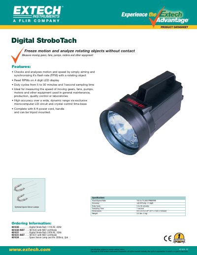 EXTECH 461830 ................Digital StroboTach 115V AC 60Hz 461830-NIST ......461830 with NIST certificate 461831 ................Digital StroboTach 220V AC 50Hz 461831-NIST ......461831 with N - cover page