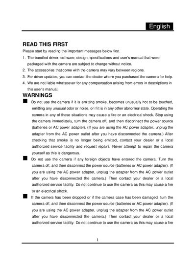 Digital Camera User Manual - cover page