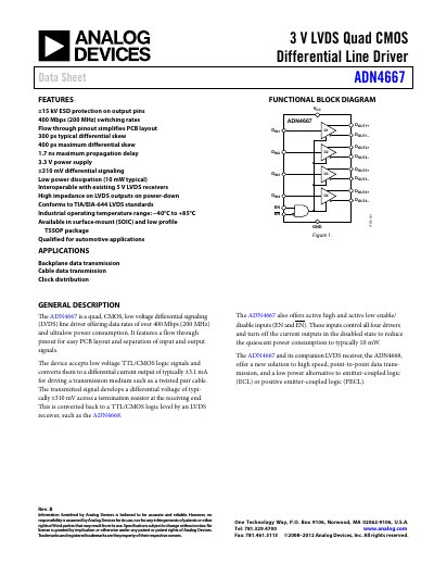 Analog Devices ADN4667 Quad CMOS Differential Line Driver Datasheet