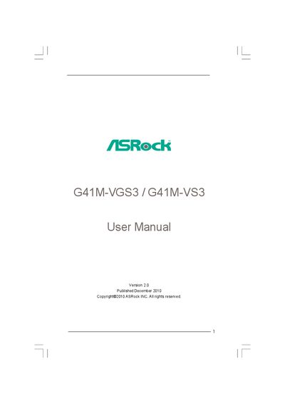 ASRock G41M-VGS3 / G41M-VS3 User Manual - cover page