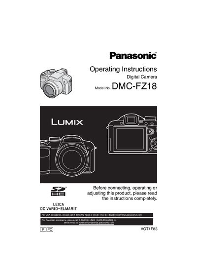 Panasonic DMC-FZ18 Digital Camera Operating Instructions - cover page