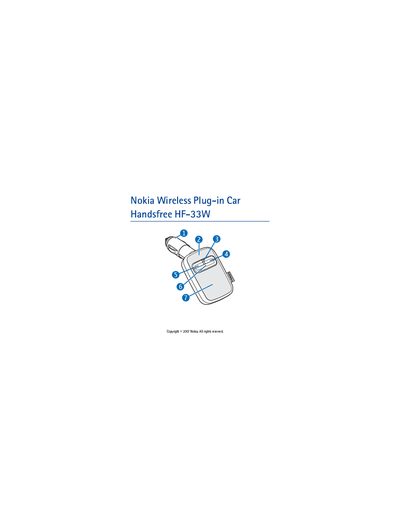 Nokia HF-33W Wireless Plug-in Car Handsfree User Manual - cover page