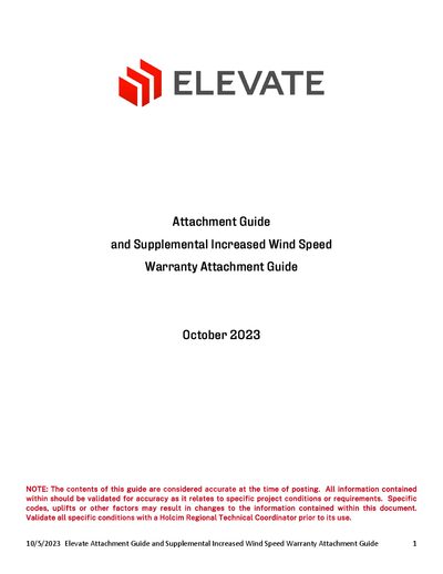Holcim Elevate Attachment Guide and Supplemental Increased Wind Speed Warranty Guide