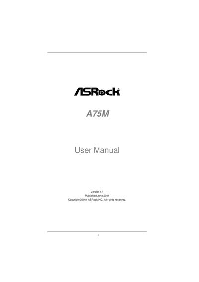 ASRock A75M User Manual - cover page