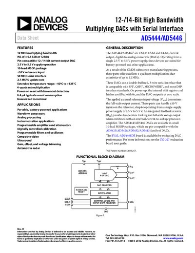 Analog Devices AD5444/AD5446 Datasheet - cover page