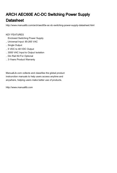 ARCH AEC60E AC-DC Switching Power Supply - cover page