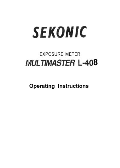Sekonic L-408 Exposure Meter Operating Instructions