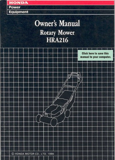 Honda HRA216 Rotary Mower Owner's Manual - cover page
