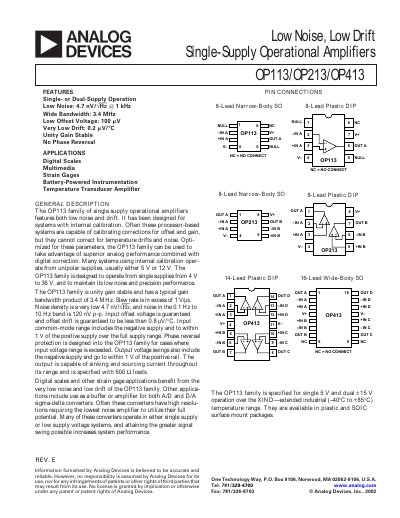 Analog Devices OP113/OP213/OP413 Datasheet - cover page