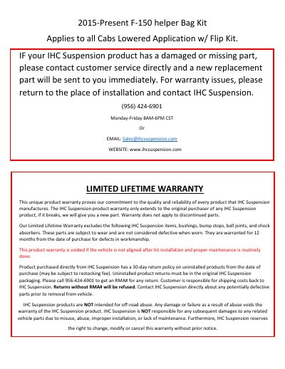 IHC Suspension F-150 Helper Bag Kit Installation Instructions