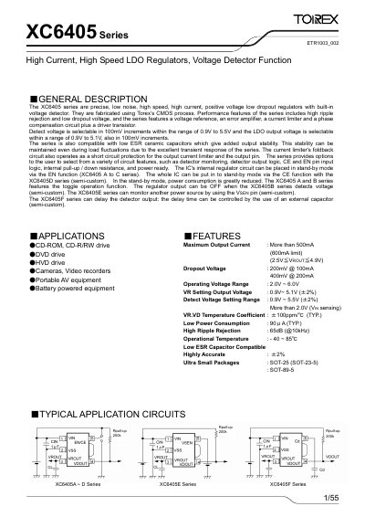 Torex XC6405 Series High Current High Speed LDO Regulators Datasheet - cover page