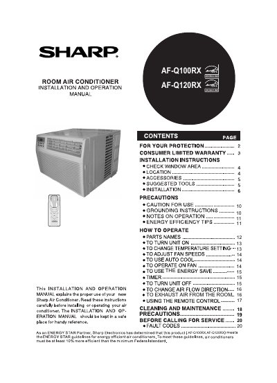 Sharp AF-Q100RX/AF-Q120RX Room Air Conditioner User Manual - cover page