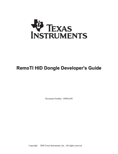 Texas Instruments RemoTI HID Dongle Developer's Guide - cover page