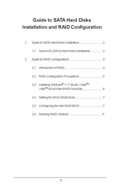 Intel SATA Hard Disk Installation and RAID Configuration Guide - cover page