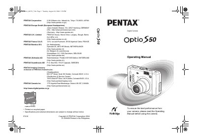 Pentax Optio S50 Digital Camera Operating Manual - cover page