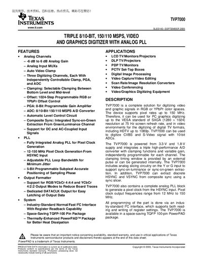 Texas Instruments TVP7000 Datasheet