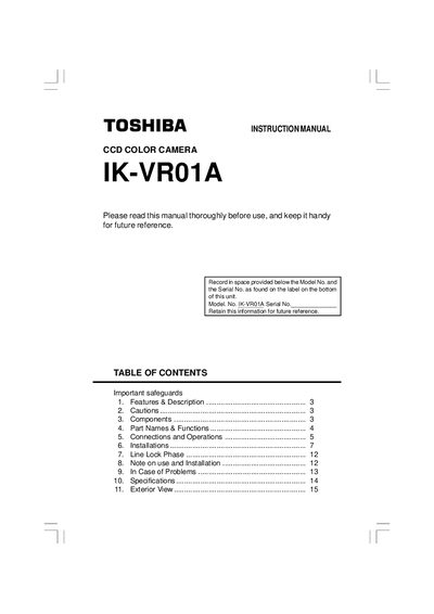 toshiba CCD COLOR CAMERA IK-VR01A INSTRUCTION MANUAL - cover page