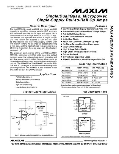 Maxim MAX492/MAX494/MAX495 Datasheet - cover page