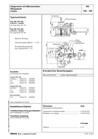 Wiebrock ZH 2 M 100/160 Pointer Mechanism with Microswitch Technology Data - cover page