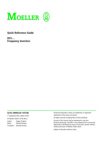 Moeller DF5 Frequency Inverter Quick Reference Guide - cover page