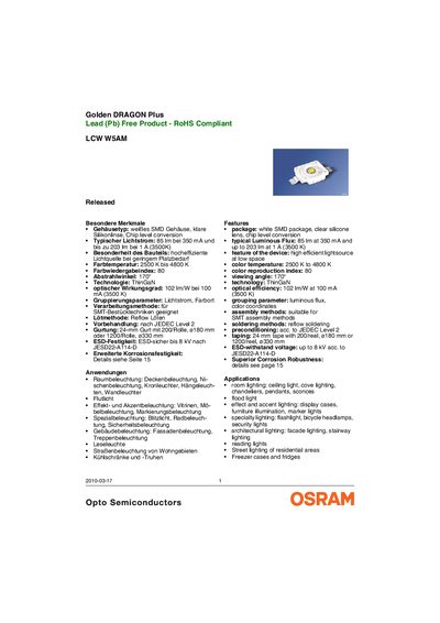 OSRAM LCW W5AM LED Datasheet - cover page