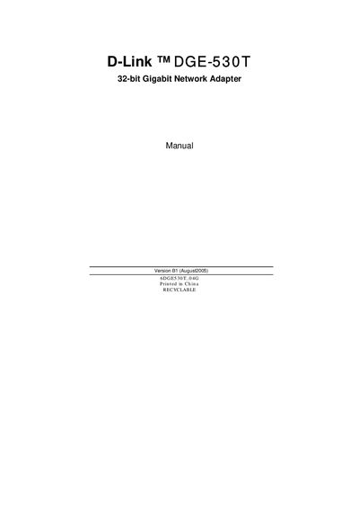 D-Link DGE-530T Gigabit Ethernet Adapter User Manual - cover page