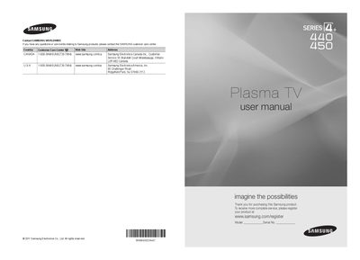 Samsung PN43D440/PN43D450 Plasma TV User Manual - cover page