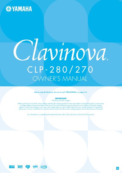 Yamaha CLP-280/270 Digital Piano Owner's Manual - cover page