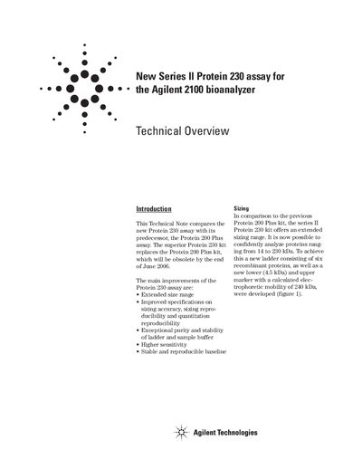 Agilent New Series II Protein 230 assay for the Agilent 2100 bioanalyzer Manual - cover page