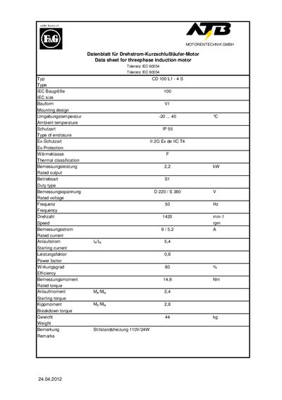 Motorentechnik CD 100L1-48 Three-Phase Induction Motor Datasheet - cover page