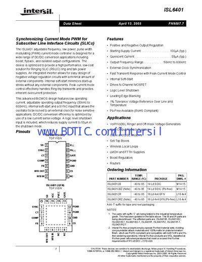 Intersil ISL6401 Datasheet - cover page