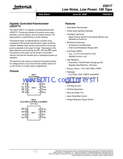 Intersil X9317 Datasheet - cover page