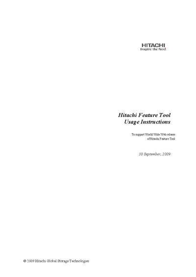 Hitachi Feature Tool Usage Instructions - cover page