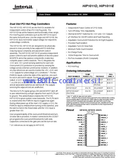 Intersil HIP1011D/HIP1011E Dual Slot PCI Hot Plug Controllers Datasheet - cover page