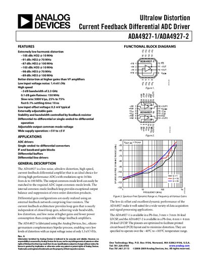 Analog Devices ADA4927-1/ADA4927-2 Datasheet - cover page