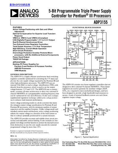 ANALOG DEVICES ADP3155 5-Bit Programmable Triple Power Supply Controller for Pentium III Processors handbook - cover page