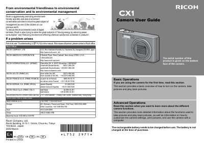RICOH CX1 User Guide - cover page