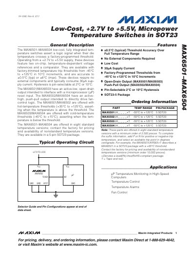Maxim MAX6501-MAX6504 Datasheet - cover page