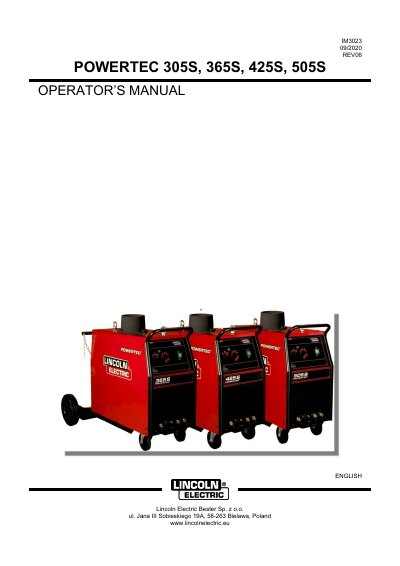 Lincoln Electric POWERTEC 305S/365S/425S/505S Operator's Manual
