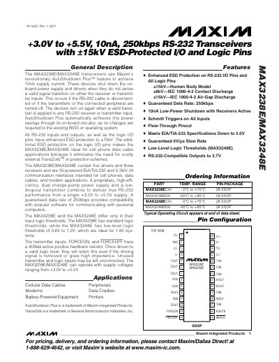 Maxim MAX3238E/MAX3248E Transceiver Datasheet