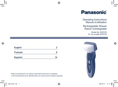 Panasonic ES8103 Rechargeable Shaver Operating Instructions - cover page