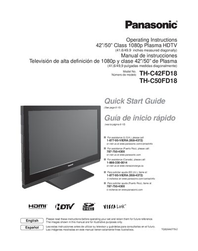 Panasonic TH-C42FD18/TH-C50FD18 Plasma HDTV Operating Instructions - cover page