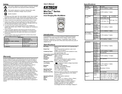 Extech MN36 Auto-Ranging Mini Multimeter User Manual