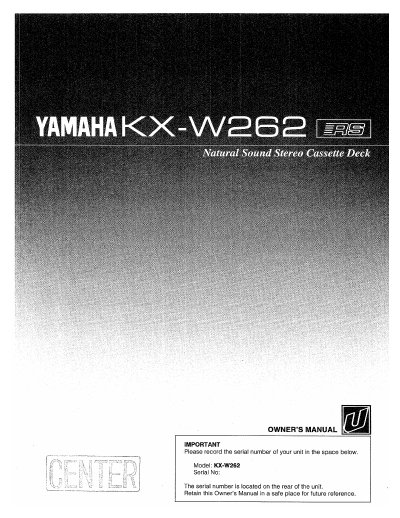 Yamaha KX-W262 Stereo Cassette Deck Owner's Manual - cover page
