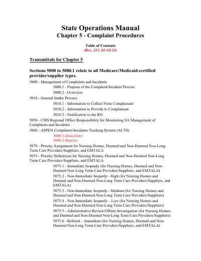 State Operations Manual Chapter 5 - Complaint Procedures - cover page