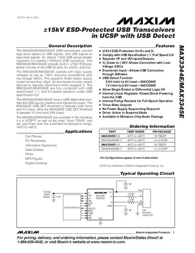 Maxim MAX3344E/MAX3345E USB Transceiver Datasheet - cover page