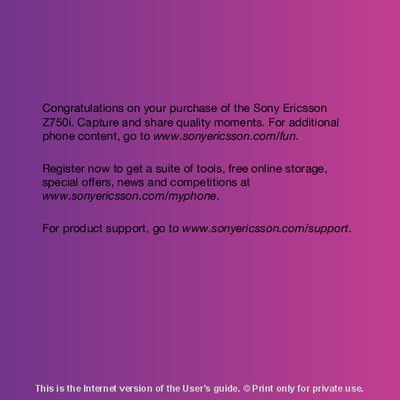 sony ericsson Z750 User guide  - cover page