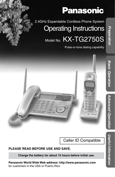 Panasonic KX-TG2750S Cordless Phone Operating Instructions