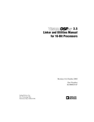 ANALOG DEVICES VisualDSP++3.5 Linker Utilities Manual for 16-Bit Processors (Rev 1.0 October 2003) - cover page